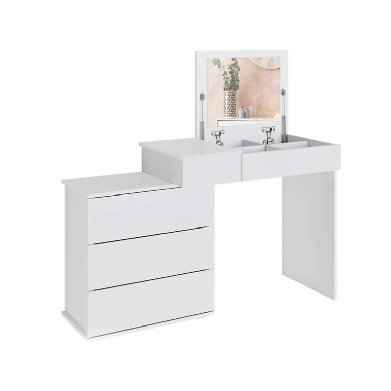 Schminktisch Frisiertisch 117,5x78x45 cm in Weiß mit Klappspiegel & 4 Schubladen ML-Design