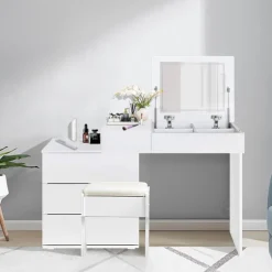Schminktisch Frisiertisch 117,5x78x45 cm in Weiß mit Klappspiegel & 4 Schubladen ML-Design
