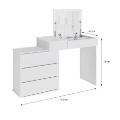 Schminktisch Frisiertisch 117,5x78x45 cm in Weiß mit Klappspiegel & 4 Schubladen ML-Design
