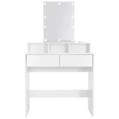 Schminktisch Frisiertisch 80x40x140 cm in Weiß mit LED-Beleuchtung, Spiegel, 2 Schubladen & 3 Fächer ML-Design