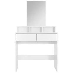 Schminktisch Frisiertisch 80x40x140 cm in Weiß mit Spiegel, 2 Schubladen und 3 Ablagen ML-Design