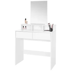 Schminktisch Frisiertisch 80x40x140 cm in Weiß mit Spiegel, 2 Schubladen und 3 Ablagen ML-Design