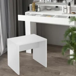 Schminktisch Frisiertisch 80x40x140 cm in Weiß mit Spiegel, 2 Schubladen, 3 Ablagen & Hocker ML-Design