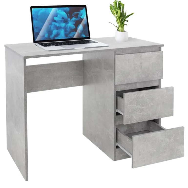 Schreibtisch mit drei Schubladen 90x76x50 cm Grau aus Holz ML-Design