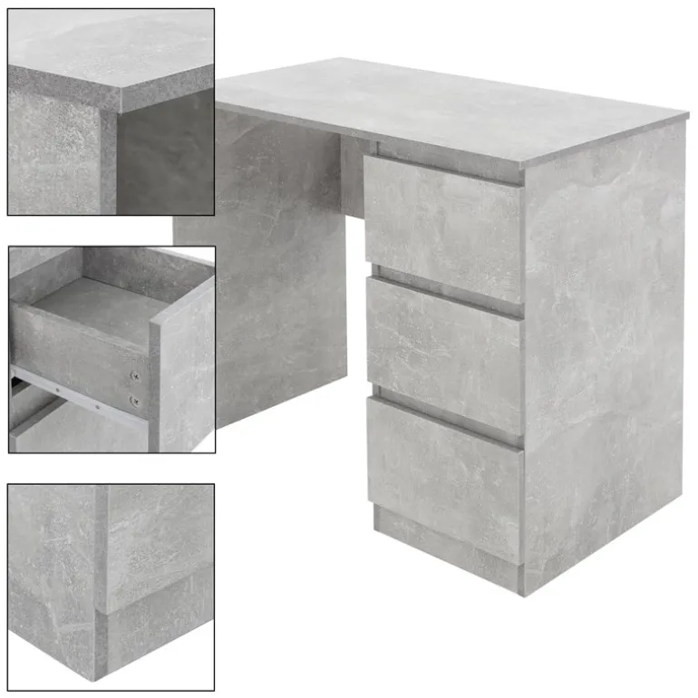 Schreibtisch mit drei Schubladen 90x76x50 cm Grau aus Holz ML-Design