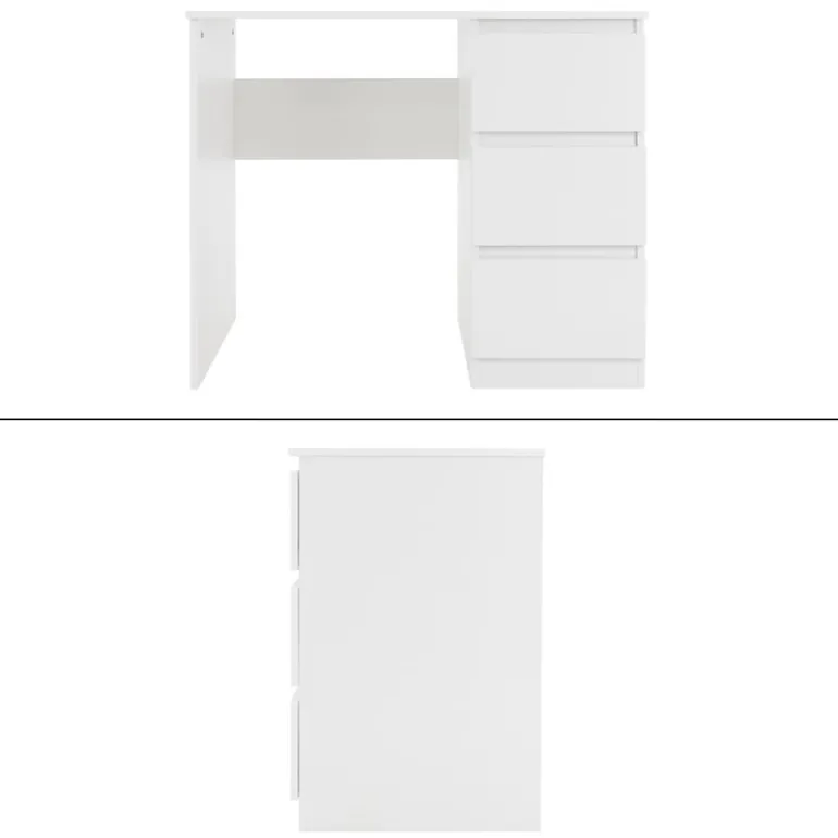 Schreibtisch mit drei Schubladen 90x76x50 cm Weiß aus Holz ML-Design