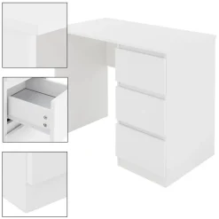 Schreibtisch mit drei Schubladen 90x76x50 cm Weiß aus Holz ML-Design