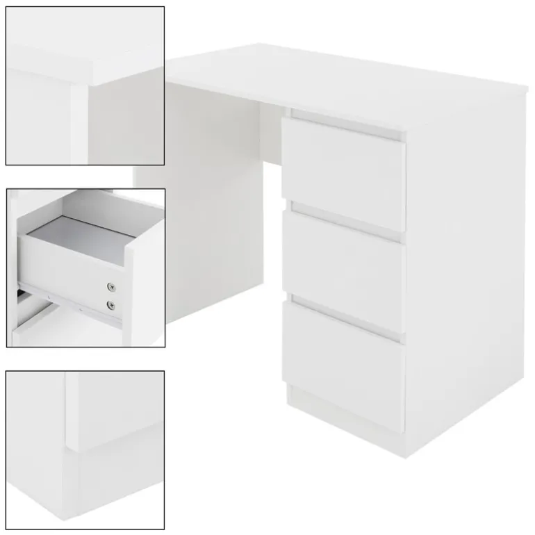 Schreibtisch mit drei Schubladen 90x76x50 cm Weiß aus Holz ML-Design