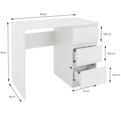Schreibtisch mit drei Schubladen 90x76x50 cm Weiß aus Holz ML-Design
