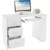 Schreibtisch mit drei Schubladen drei Regale und Tastaturauszug 110x49x75 cm Weiß aus Holz ML-Design