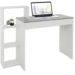 Schreibtisch mit Regal 110x72x40 cm Weiß/Beton-Optik aus Holz ML-Design
