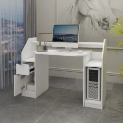 Schreibtisch mit Schublade 123x90 cm Weiß aus MDF ML-Design