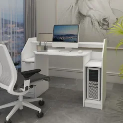 Schreibtisch mit Schublade 123x90 cm Weiß aus MDF ML-Design