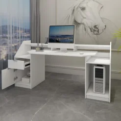Schreibtisch mit Schublade 180x90 cm Weiß aus MDF ML-Design