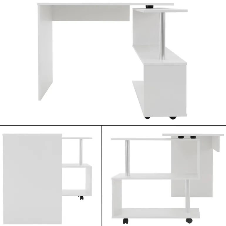 Schreibtisch mit vier Rädern 150x88x75 cm Weiß aus MDF ML-Design