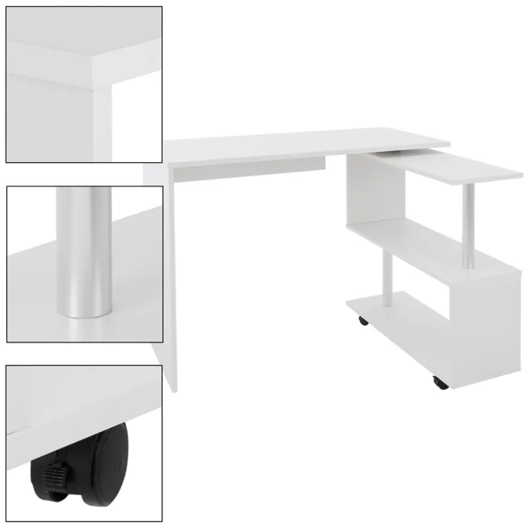 Schreibtisch mit vier Rädern 150x88x75 cm Weiß aus MDF ML-Design