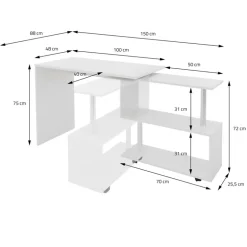 Schreibtisch mit vier Rädern 150x88x75 cm Weiß aus MDF ML-Design