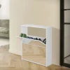 Schuhschrank mit zwei Fächern und Spiegel 63x17x67 cm Weiß ML-Design