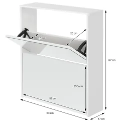 Schuhschrank mit zwei Fächern und Spiegel 63x17x67 cm Weiß ML-Design
