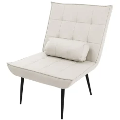 Sessel Mid Century aus Kunstleder Modern Creme Polstersessel mit Lendenkissen Relaxsessel ML-Design