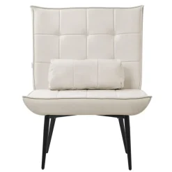 Sessel Mid Century aus Kunstleder Modern Creme Polstersessel mit Lendenkissen Relaxsessel ML-Design
