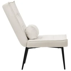 Sessel Mid Century aus Kunstleder Modern Creme Polstersessel mit Lendenkissen Relaxsessel ML-Design
