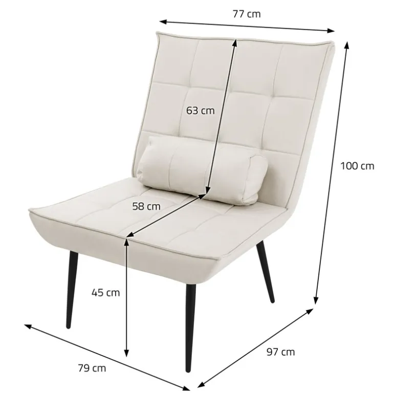 Sessel Mid Century aus Kunstleder Modern Creme Polstersessel mit Lendenkissen Relaxsessel ML-Design