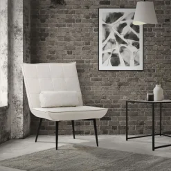 Sessel Mid Century aus Kunstleder Modern Creme Polstersessel mit Lendenkissen Relaxsessel ML-Design