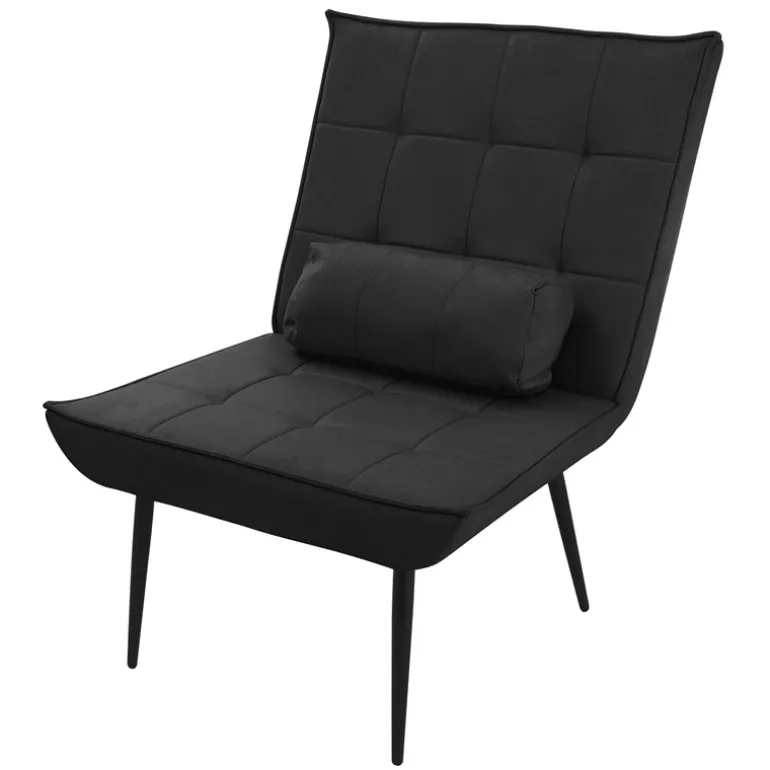 Sessel Mid Century aus Kunstleder Modern Schwarz Polstersessel mit Lendenkissen Relaxsessel ML-Design