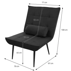 Sessel Mid Century aus Kunstleder Modern Schwarz Polstersessel mit Lendenkissen Relaxsessel ML-Design