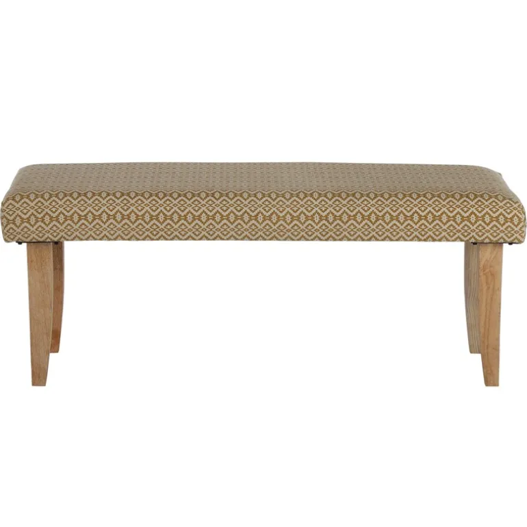 Sitzbank 120x48x40 cm Weiß/Gold Stoffbezug mit Holzbeine WOMO-Design