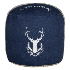 Sitzhocker rund Ø 35x43 cm Blau aus Segeltuch/Jeans mit Baumwolle Füllung  WOMO-Design