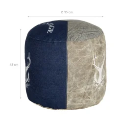 Sitzhocker rund Ø 35x43 cm Blau aus Segeltuch/Jeans mit Baumwolle Füllung  WOMO-Design