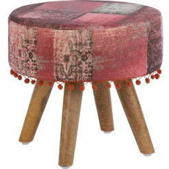 Sitzhocker 38x36 cm Rot aus Stoffbezug mit Holzbeine  WOMO-Design