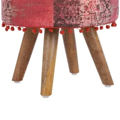 Sitzhocker 38x36 cm Rot aus Stoffbezug mit Holzbeine WOMO-Design