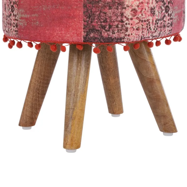 Sitzhocker 38x36 cm Rot aus Stoffbezug mit Holzbeine WOMO-Design