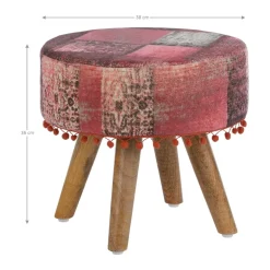 Sitzhocker 38x36 cm Rot aus Stoffbezug mit Holzbeine WOMO-Design
