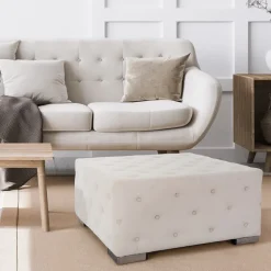Sitzhocker XXL 90x45x90 cm Creme aus Leinen mit Metallfüße WOMO-Design