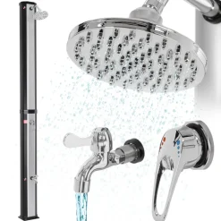 Solardusche 35L mit Fußdusche und Regenduschkopf Silber/Schwarz aus PVC verchromt