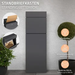 Standbriefkasten freistehend bis DIN A4 115 cm hoch Anthrazit aus rostfreiem Stahl ML-Design