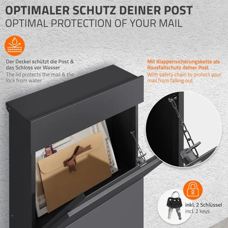 Standbriefkasten freistehend bis DIN A4 115 cm hoch Anthrazit aus rostfreiem Stahl ML-Design