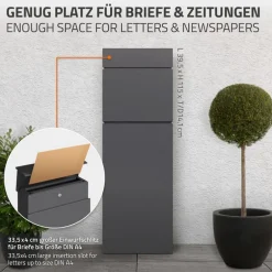 Standbriefkasten freistehend bis DIN A4 115 cm hoch Anthrazit aus rostfreiem Stahl ML-Design
