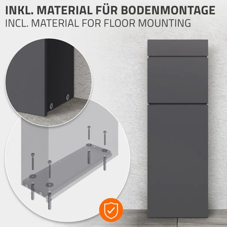 Standbriefkasten freistehend bis DIN A4 115 cm hoch Anthrazit aus rostfreiem Stahl ML-Design