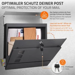 Standbriefkasten mit Zeitungsfach 37 cm Anthrazit inkl. Ständer 120 cm hoch Silber Briefkasten freistehend
