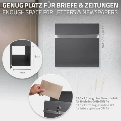 Standbriefkasten mit Zeitungsfach 37 cm Anthrazit inkl. Ständer 120 cm hoch Silber Briefkasten freistehend