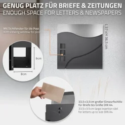 Standbriefkasten mit Zeitungsfach 37 cm Anthrazit/Silber inkl. Ständer 120 cm hoch Silber Briefkasten freistehend