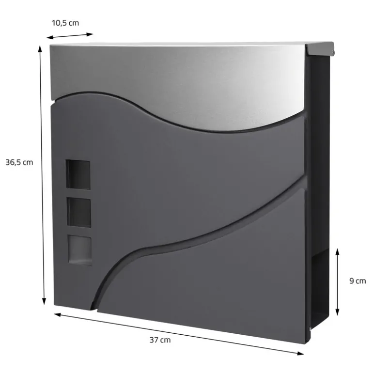 Standbriefkasten mit Zeitungsfach 37 cm Anthrazit/Silber inkl. Ständer 120 cm hoch Silber Briefkasten freistehend