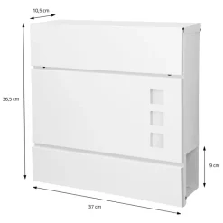 Standbriefkasten mit Zeitungsfach 37 cm Weiß inkl. Ständer 120 cm hoch Silber Briefkasten freistehend