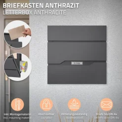 Standbriefkasten mit Zeitungsfach 37x11x36,5 cm Anthrazit aus Edelstahl ML-Design