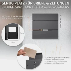 Standbriefkasten mit Zeitungsfach 37x11x36,5 cm Anthrazit aus Edelstahl ML-Design